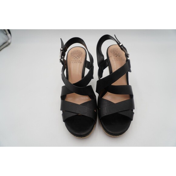 Vince Camuto Black Crisscross Straps Espadrille Trim Platform Wedge Sandals Sz 9 - Picture 4 of 16